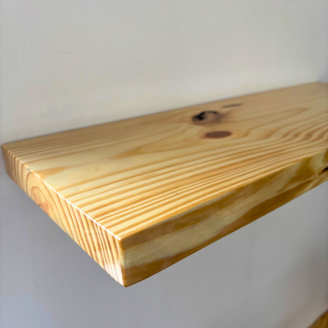 Prism – Solid Wood Floating Shelf | Clear Natural | High Gloss Finish | 9in Deep | 35mm Thick