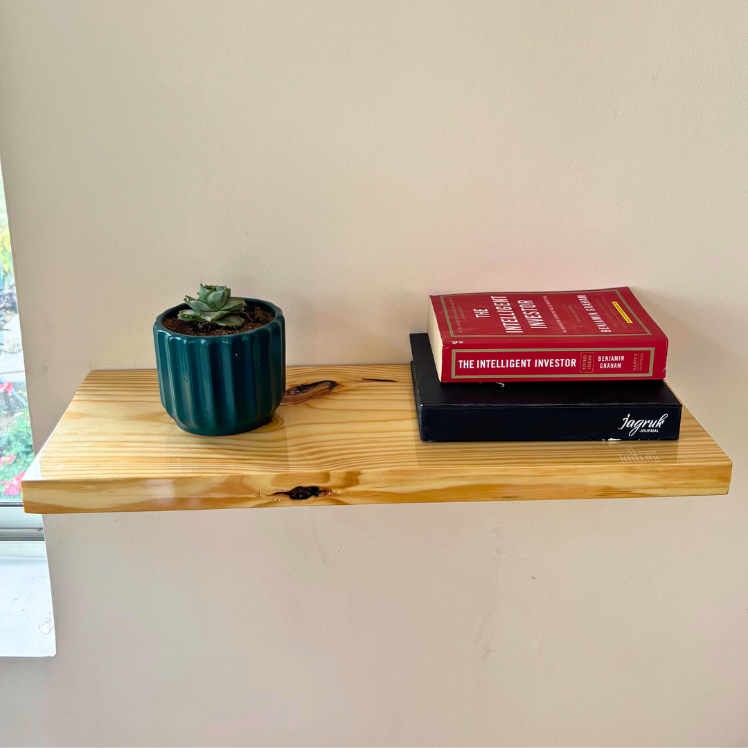 Prism – Solid Wood Floating Shelf | Clear Natural | High Gloss Finish | 9in Deep | 35mm Thick