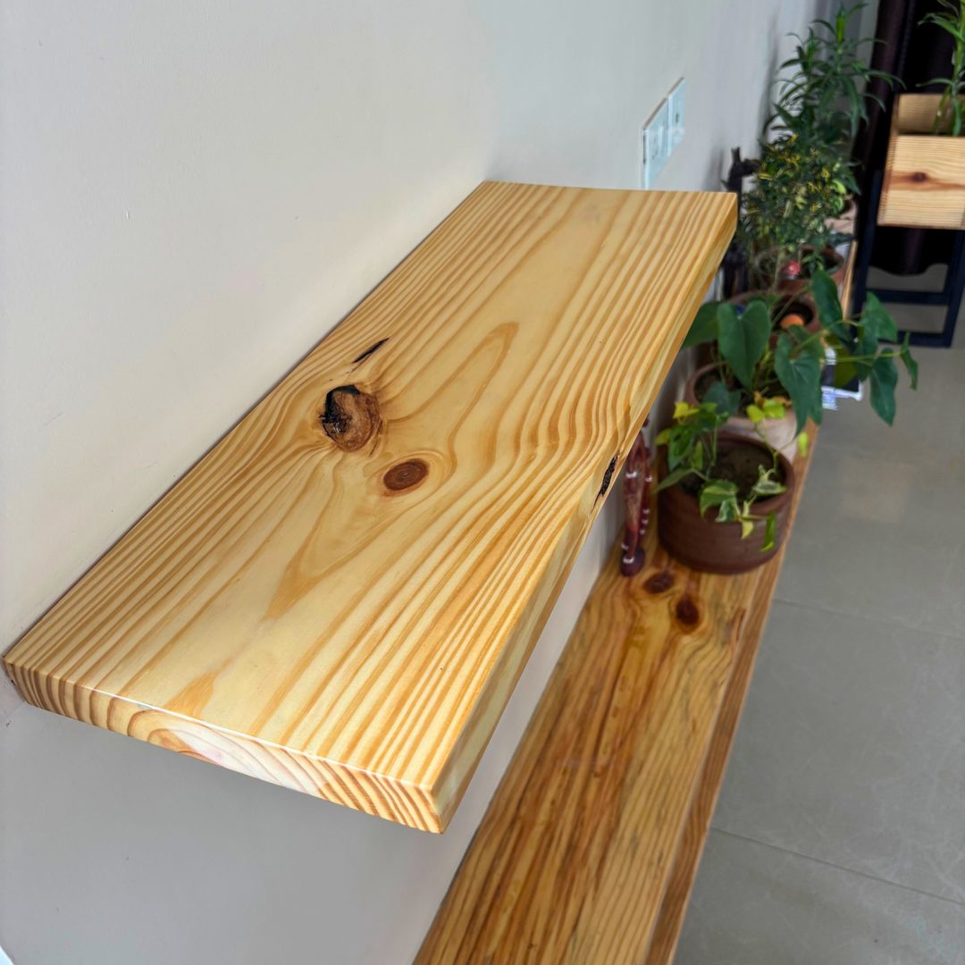 Prism – Solid Wood Floating Shelf | Clear Natural | High Gloss Finish | 9in Deep | 35mm Thick
