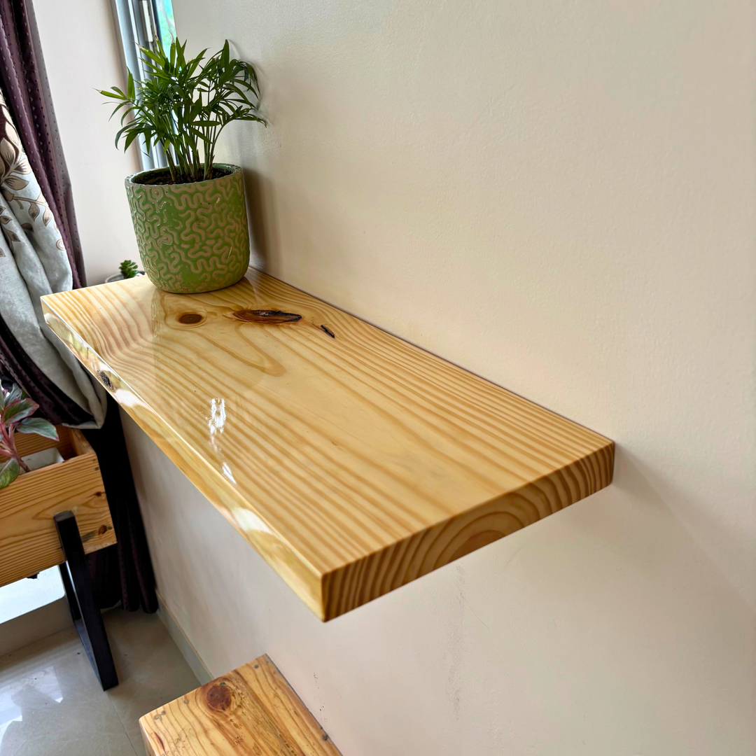 Prism – Solid Wood Floating Shelf | Clear Natural | High Gloss Finish | 9in Deep | 35mm Thick