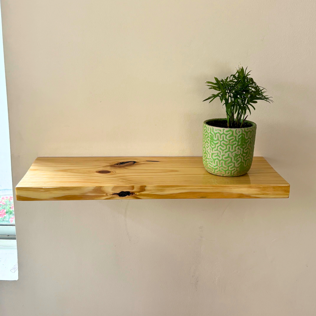 Prism – Solid Wood Floating Shelf | Clear Natural | High Gloss Finish | 9in Deep | 35mm Thick