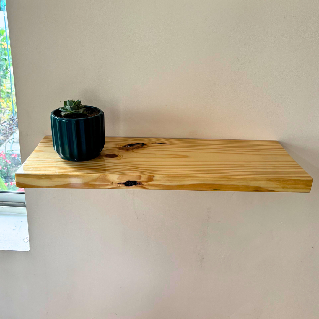 Prism – Solid Wood Floating Shelf | Clear Natural | High Gloss Finish | 9in Deep | 35mm Thick