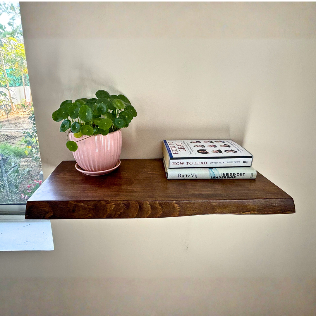 Live Edge – Steam Beech Wood Floating Shelf | 11 In × 24 In