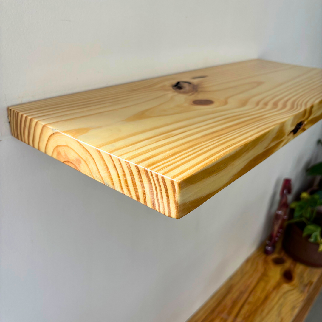 Prism – Solid Wood Floating Shelf | Clear Natural | High Gloss Finish | 9in Deep | 35mm Thick