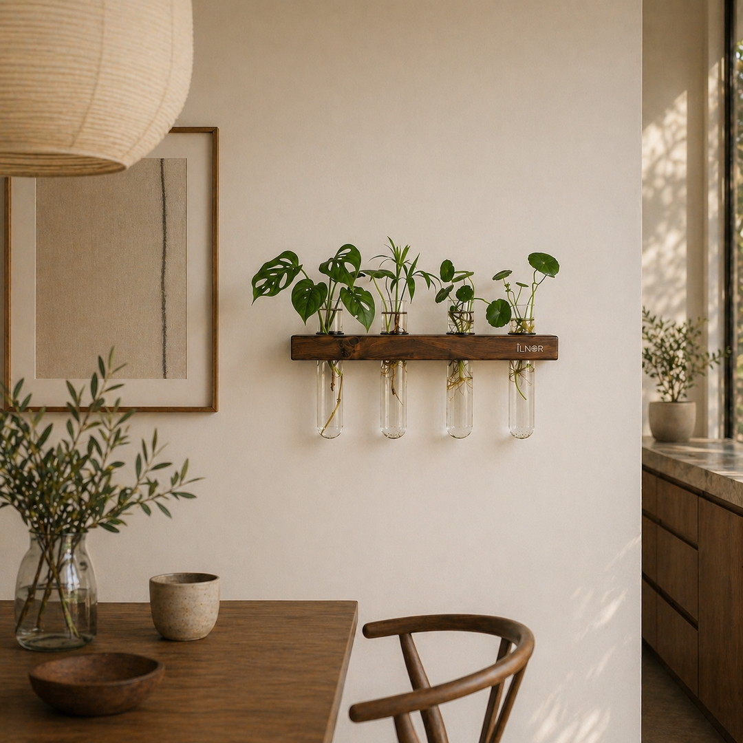 Solid Wood Hydroponic Wall Planter Set – Classic Walnut| Linea Series by ILNOR
