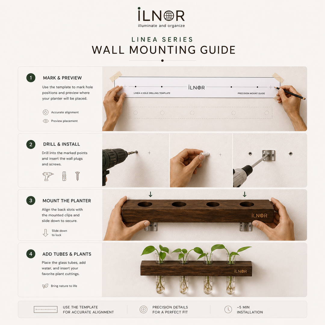 Solid Wood Hydroponic Wall Planter Set – Classic Black | Linea Series by ILNOR